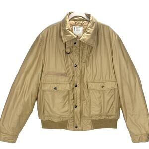 LONDON FOG Bomber Jacket Men 44R Camel Tan Quilted Lining Vintage 70s GUC